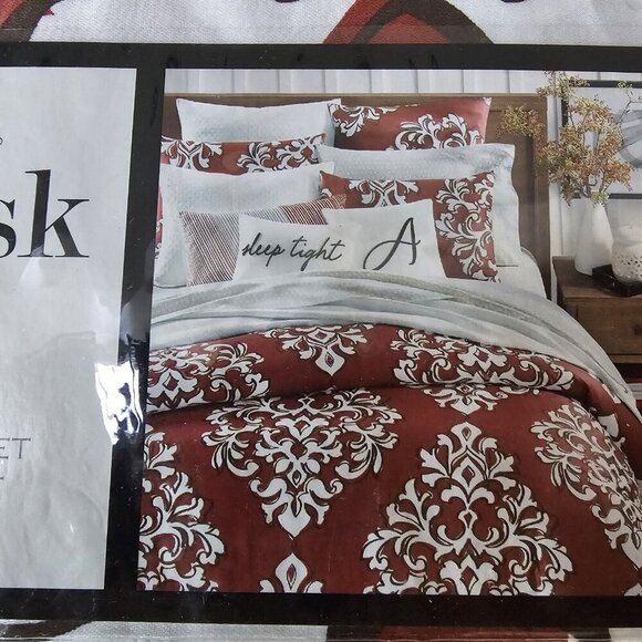 NIP Charter Club Outline Damask 300 Thread Count 2-Pc Twin DUVET COVER Set - Red - Picture 9 of 9